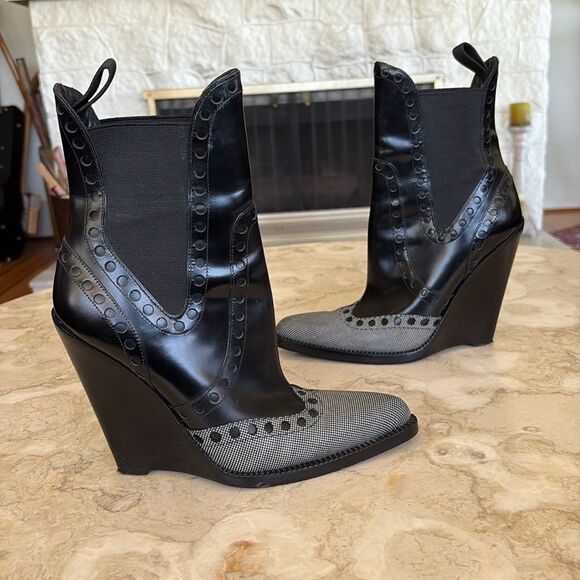 Alexander Wang Leather Wingtip Cowboy Wedge Booties - Picture 3 of 15